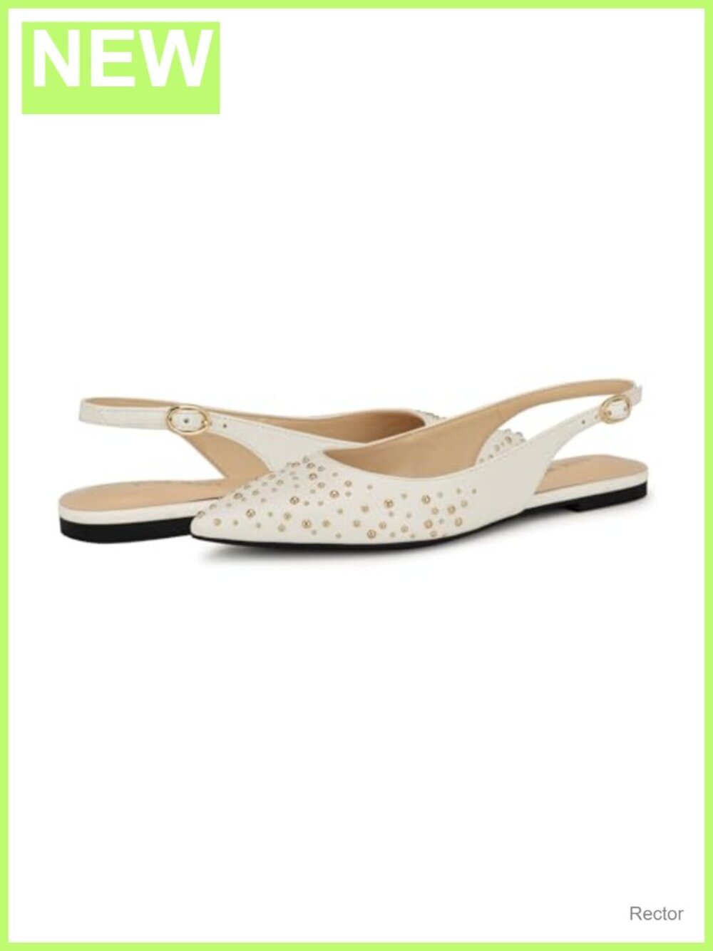 Women's Faux Leather Pointed Toe Slingback Flat Shoes Embellished